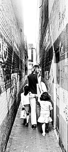 alley, narrow, mother, children, street, small, people