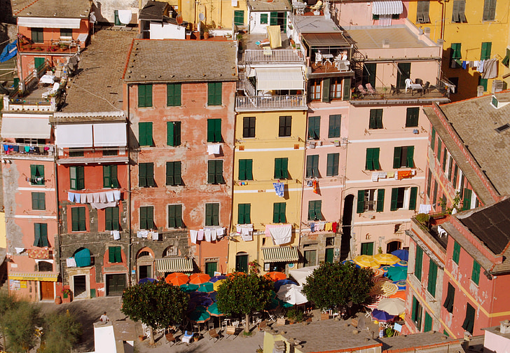 evleri, Renkler, Piazza, Cinque terre, Vernazza, Liguria, İtalya