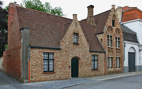 Belgie, Bruggy, Středověk, Romantický, historicky, fasáda, budova