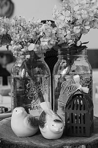 birds, flowers, ceramic, summer, ceremony, catholic, mason jars