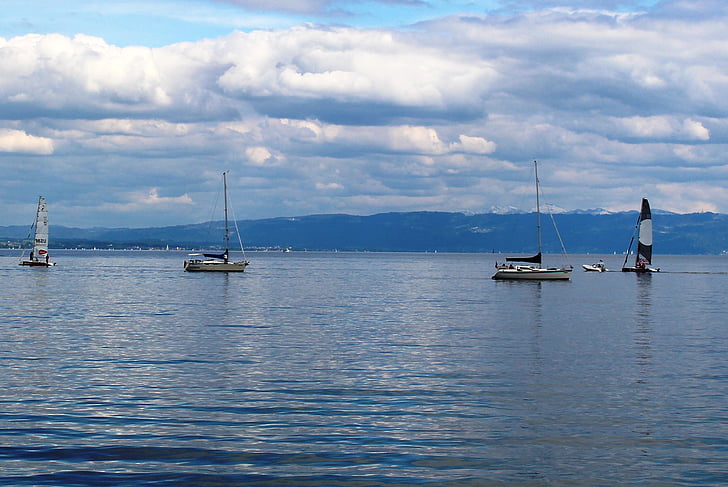 lake constance, mood, atmosphere, water, sailing boats, clouds, lichtspiel