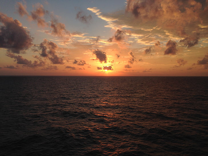 日落, 景观, 邮轮, 加勒比海, 水, 太阳, 天空