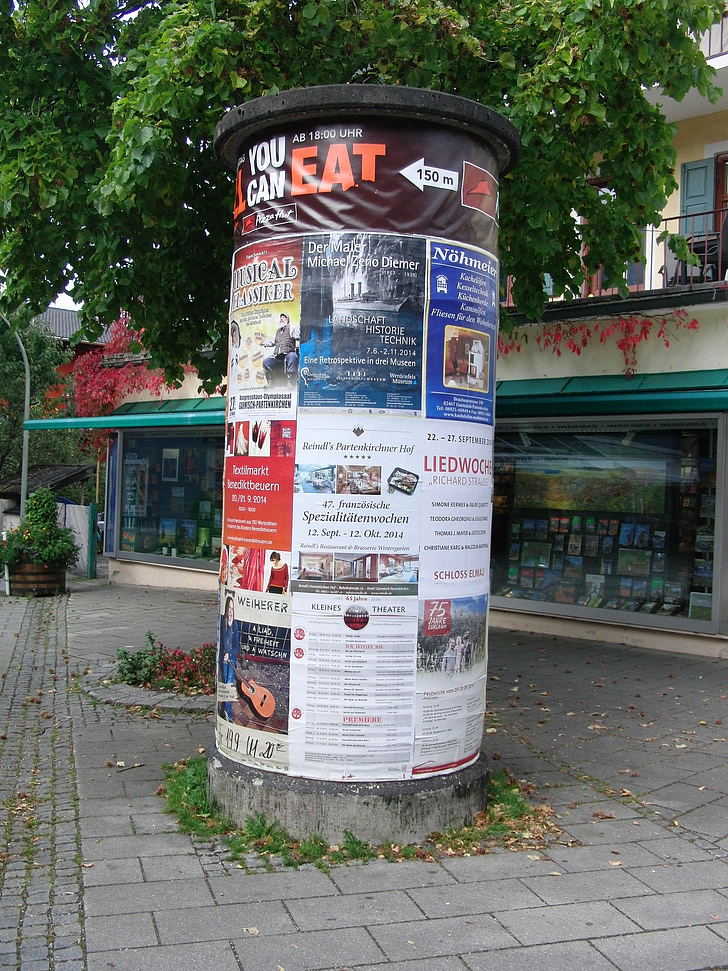 advertising pillar, posters, information, notice, wih, advertising medium, stop
