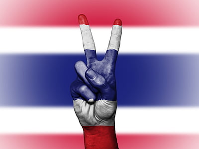 Thailand, fred, hånd, nasjon, bakgrunn, banner, farger