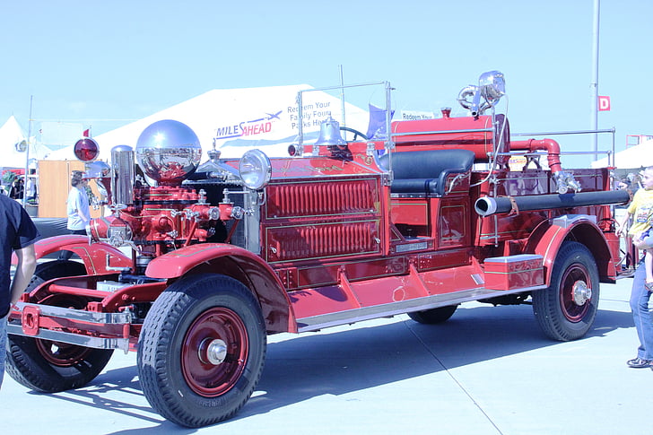 Pożar silnika, Vintage, strażak, samochód ciężarowy
