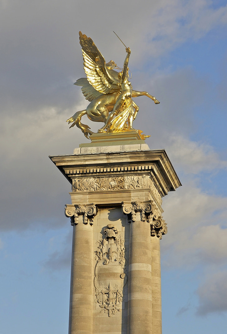 París, França, cel, núvols, Monument, estàtua, escultura