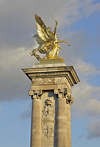 Paryžius, Prancūzija, dangus, debesys, paminklas, statula, skulptūra