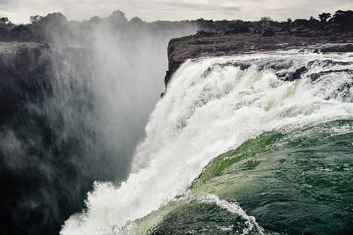 waterfall, victoria falls, spray, zambezi, river, africa, water