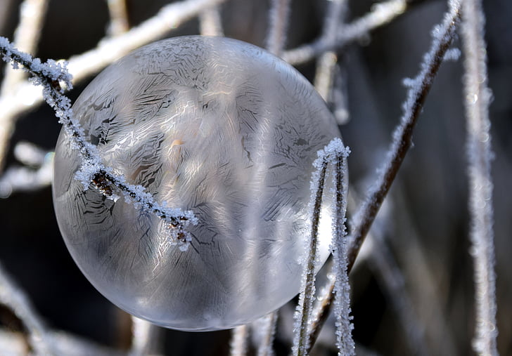 burbulas, muilo burbulas, kamuoliai, fono, žiemą, šaldymo, nuo užšalimo