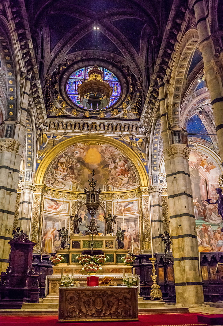 Katedra w Sienie, ołtarz, Witraże, Włochy, Katedra, Kościół, Siena