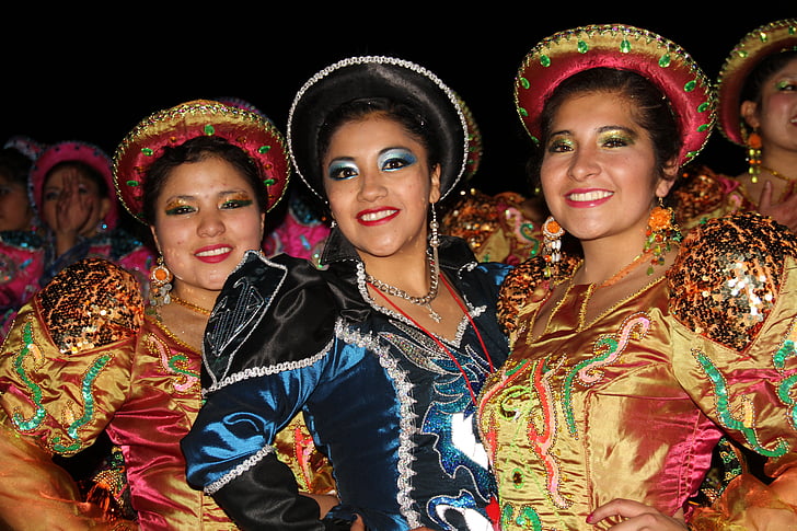 Puno, Peru, Carnaval, Candelária, lányok, kultúra, hagyományos