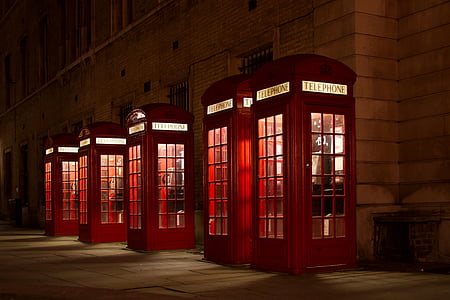 red, telephone, boot, night, architecture, built structure, indoors