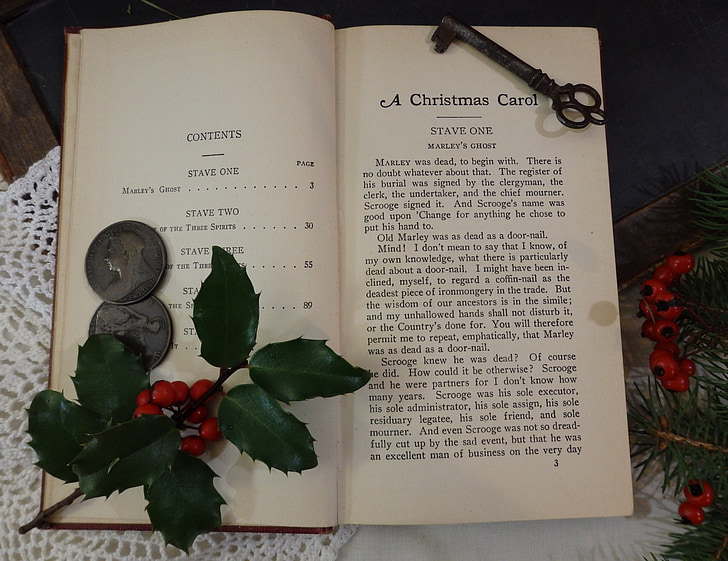 christmas, holly, antique, book