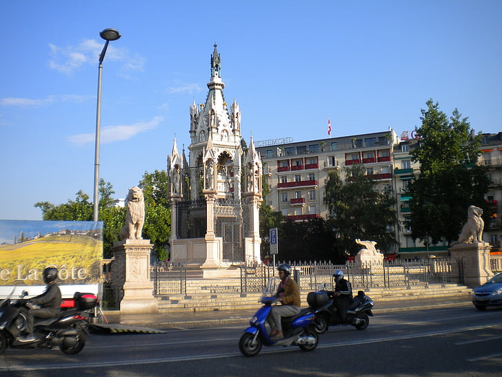 geneva, city, road, scooter, monuments, old, historic