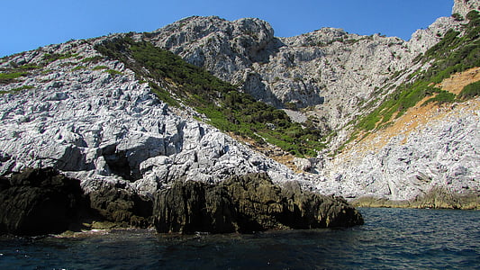 klippefyldte kyst, klipper, havet, kyst, ø, natur, Grækenland