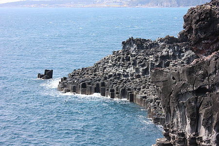 acantilado, Isla de Jeju, Seogwipo, mar, roca, lava, paisaje