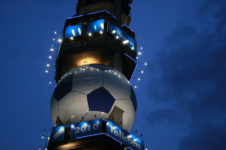 tower, telkom, tall, lights, communication, soccer, ball