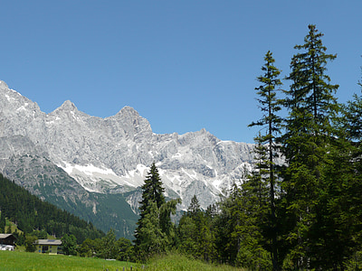 Dachstein, hory, Rakousko, Evropa, krajina, Příroda, strom