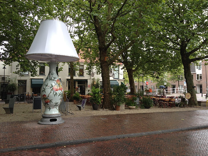 sztuka, Delft, Holandia, Lampa, konstrukcja, Ulica, Holenderski