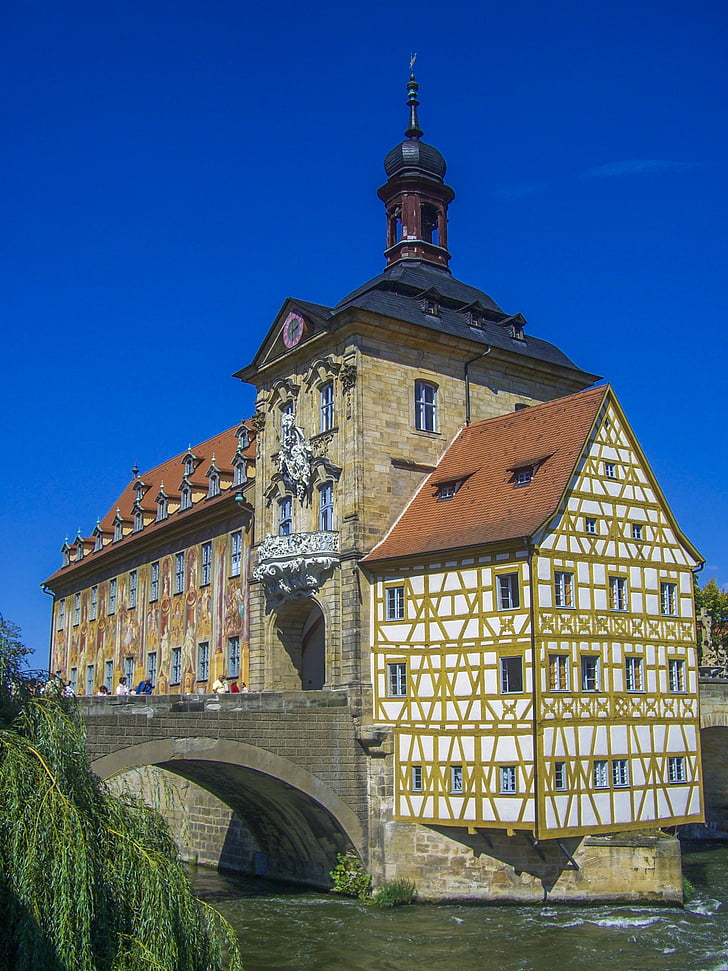 Bamberg, Ratusz, fachwerkhaus, Most, Niemcy, Island city hall, Bawaria
