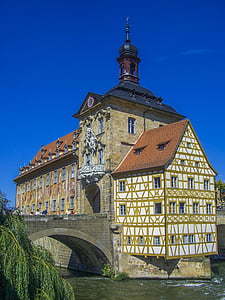 Bamberg, Belediye Binası, fachwerkhaus, Köprü, Almanya, Island city hall, Bavyera