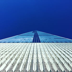 Foto, bílá, modrá, vysoká, vzestup, budova, obloha