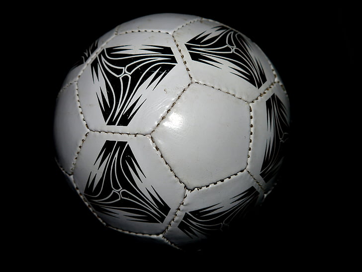 gioco del calcio, circa, in pelle, nero, bianco, palla, pallone d'allenamento