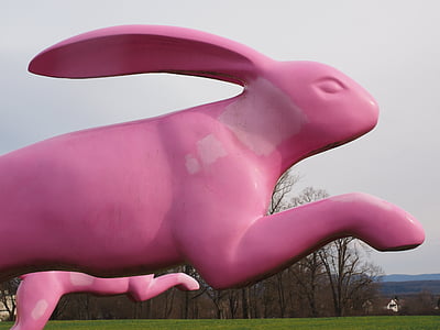 hare, jump, bunny jump, running away, bounce away, pink, artwork