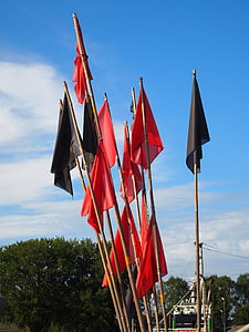 rybářské vlajky, svislých sítí, opětovné použití, příznaky, červená, černá, přístav