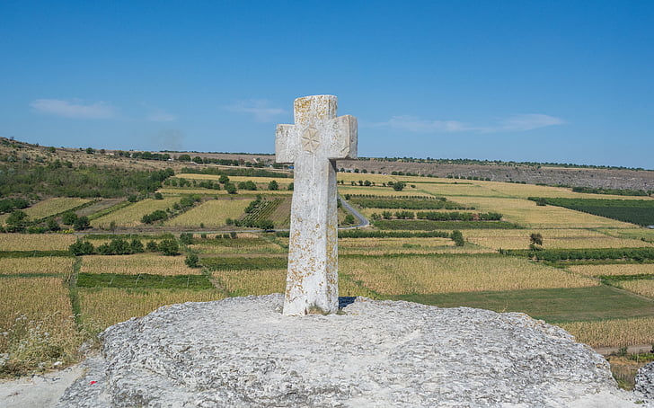 Cross, sten på tværs, Skit, Rocky monastery, gamle orhei, Moldova, turistattraktion