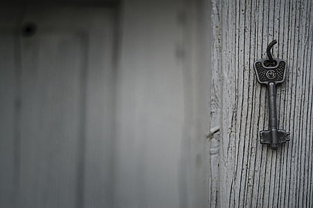 blur, közeli kép:, fókusz, vas, kulcs, zár, fémes