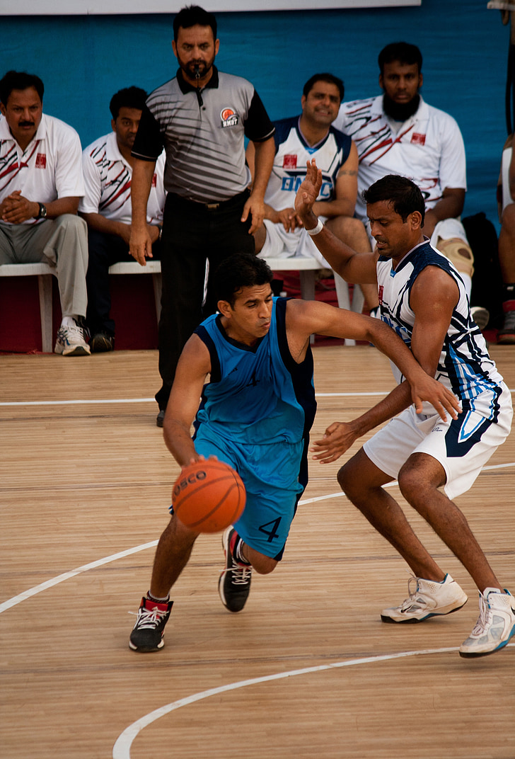 bouncing basketball, action, players, game, play, ball