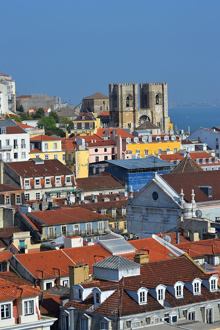 Portugal, Lisboa, byen, utsiktspunkt, forfall, farge