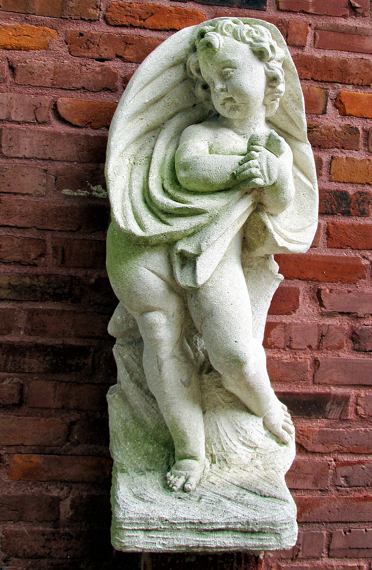 Statua, bambino, pietra, mattone, Angelo, Angelico, grigio