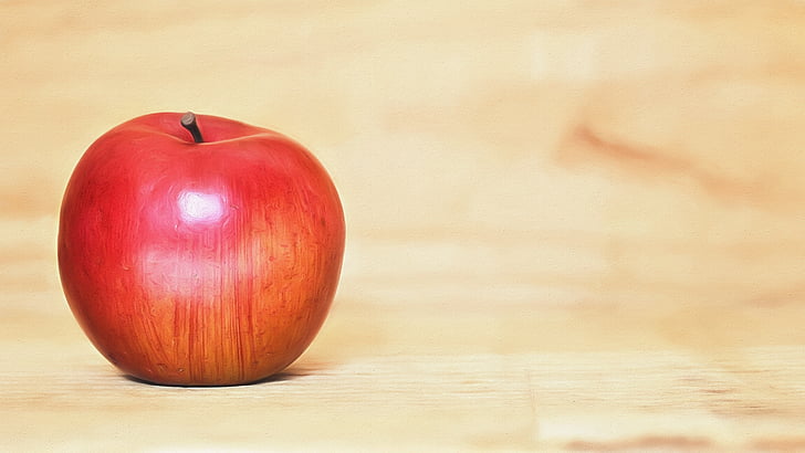 apple, red, shiny, red apple, vitamins, healthy, painting