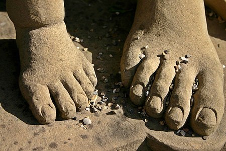feet, ten, figure, monument, sculpture, stone, pebble