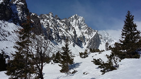 Tatrai, žiemą, Saulė, sniego, kalnų, Gamta, lauke