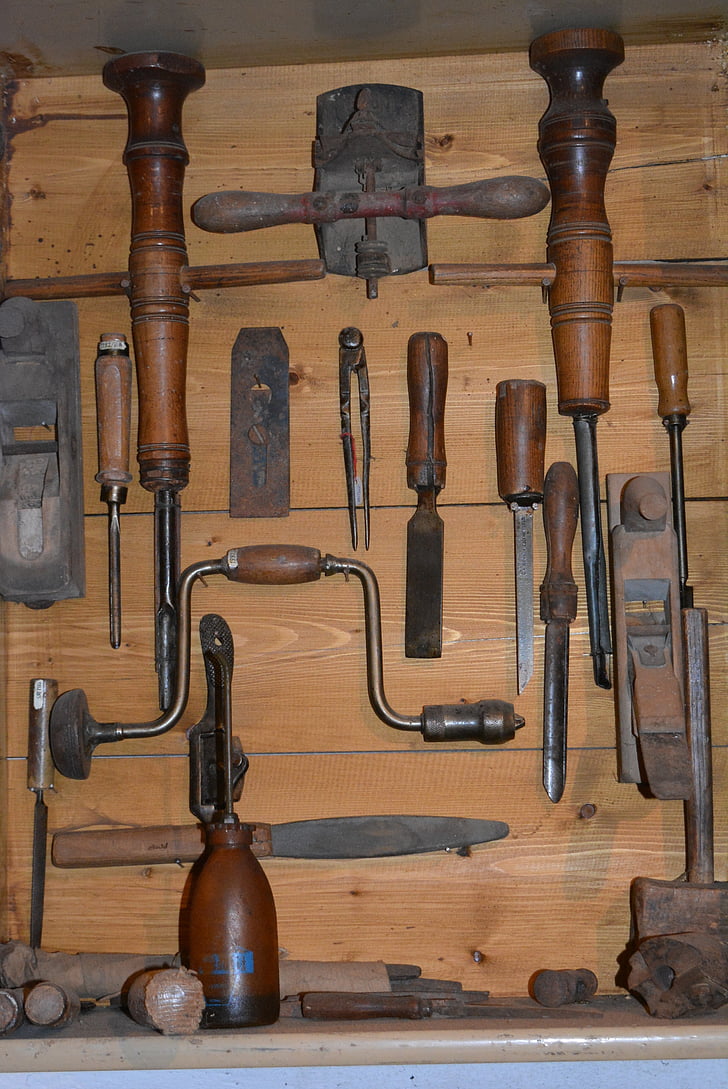 verktyg, museet, gamla, gammalt museum, Collection