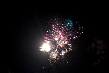 negyedik, ünnepe, július, tűzijáték, pirotechnika, éjszaka, felrobbant