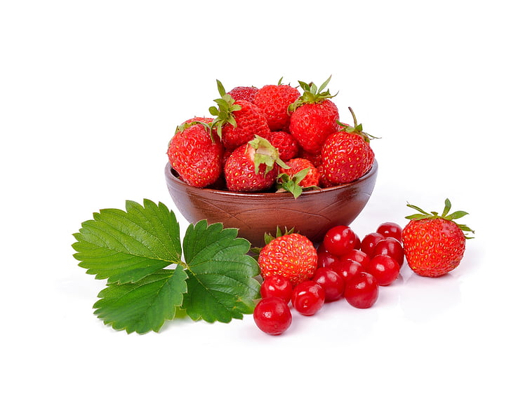 maasikas, kirss, marja, saagi, kogumine, isoleeritud, taust