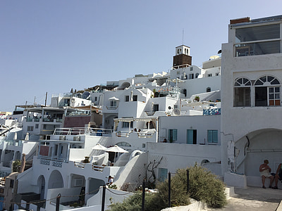 Santorini, Oceaan, eiland, Hotel, witte gebouw, Griekenland, Griekse eiland