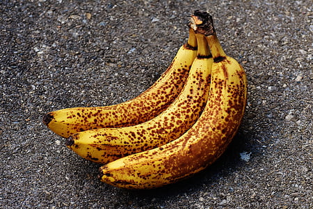 bananer, frugter, frugt, sund, gul, brune pletter, bananskræl