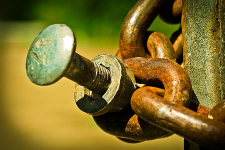 kæde, kæde link, links af kæden, jern, metal, forbindelse, rusten