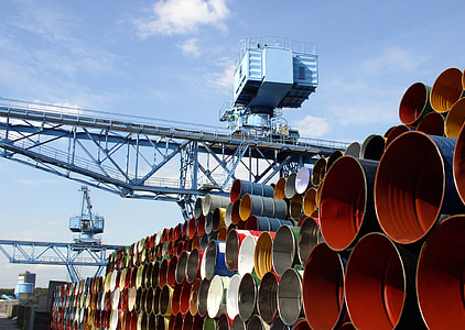 crane, cranes, barrel, barrels, container, stock, port