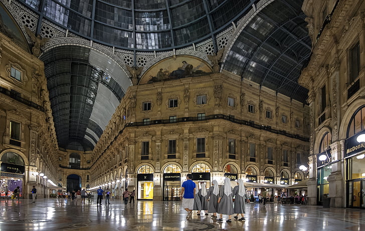 Galleria, Vittorio emanuelle, Milano, nunnat, arkkitehtuuri, sisätiloissa, Euroopan