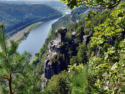view of the bastei to the elbe, saxon switzerland, landscape, rock, sandsteingebierge, climb, nature