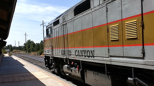 grand canyon, train, depot, locomotive, railroad, engine, track