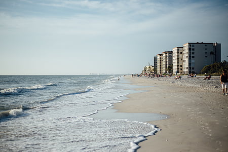 strand, Hotel, Oceaan, oceanshore, mensen, zand, zee