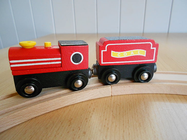 Holzeisenbahn, Spielzeug, Eisenbahn-set, Zug, aus Holz, Schiene, Eisenbahn