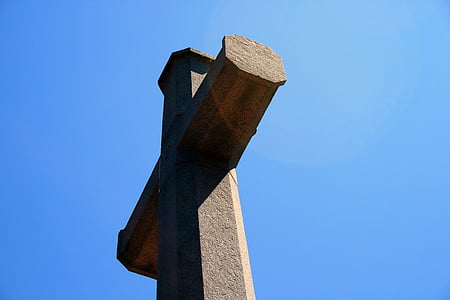 Memorial, Cruz, cemitério, militar, Thaba-thswane, vista de ângulo baixo, azul